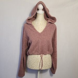 Urban Outfitters Women's Blush Sherpa Cropped Long Sleeve Slouchy Hoodie Size S